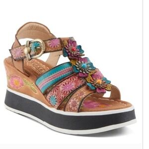 L'Artiste 
Floral Bloom Tan Multi L'Artiste Sandals Size 36 5.5/6
